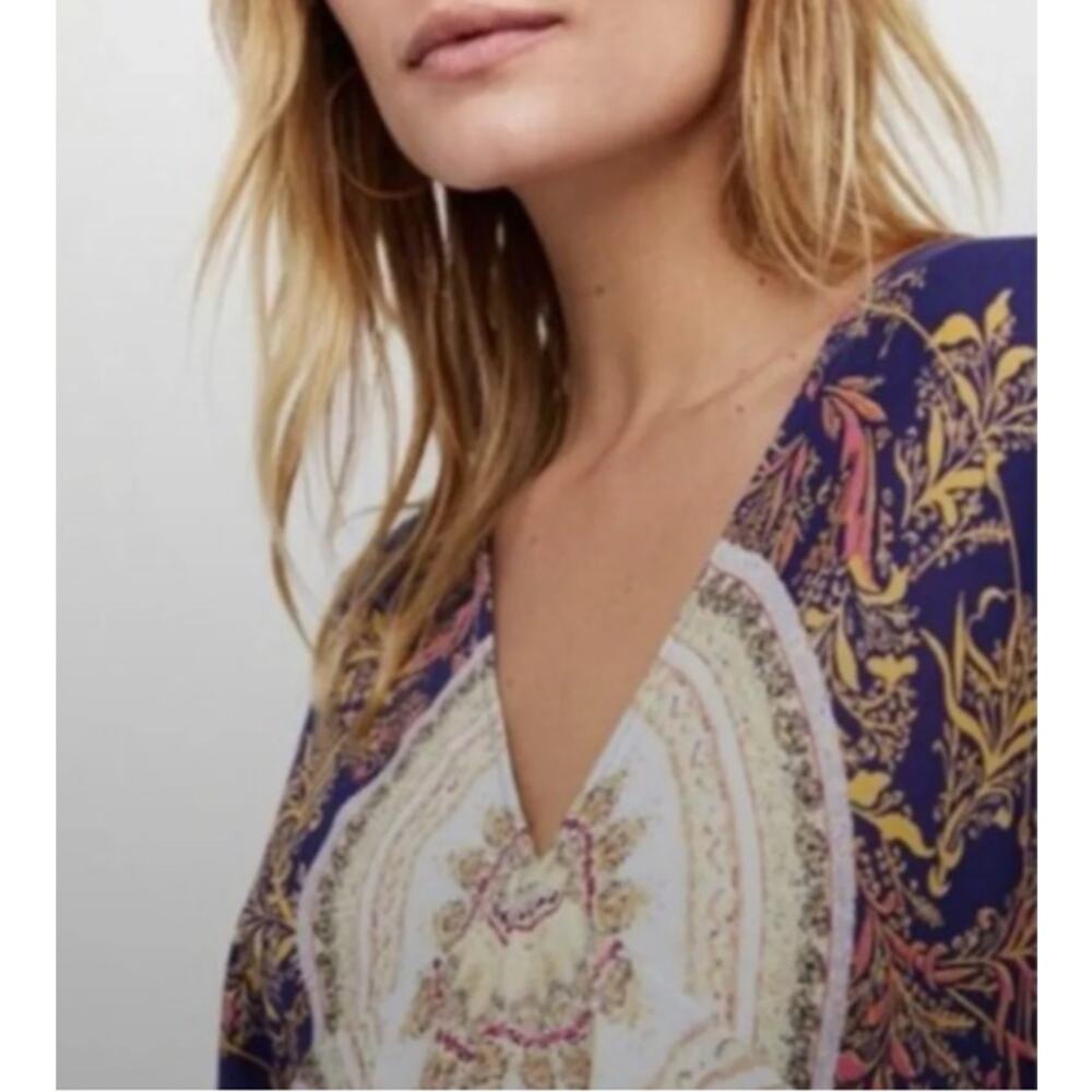 Free People Sunset Dreams Tunic Top Blue Boho Peasant Flowy Oversized Small - Picture 2 of 7